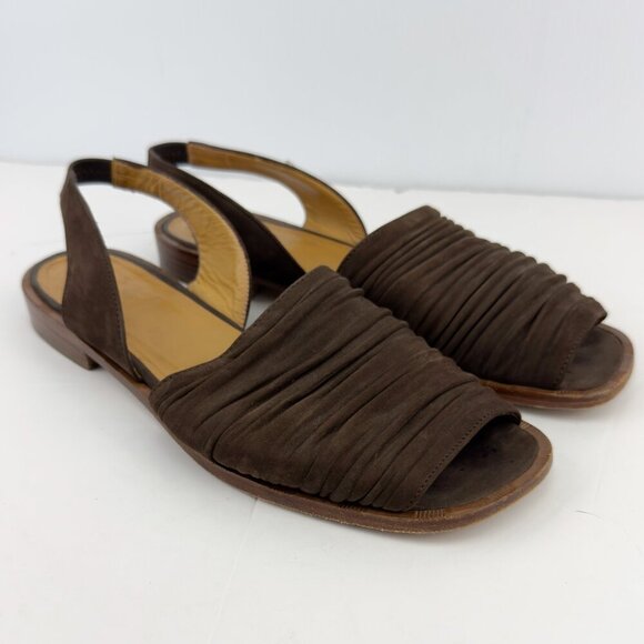 CAREL PARIS Luxury Brown Suede Boho Slingback Flat Lazy Luxury Sandals sz 41 - Picture 4 of 11